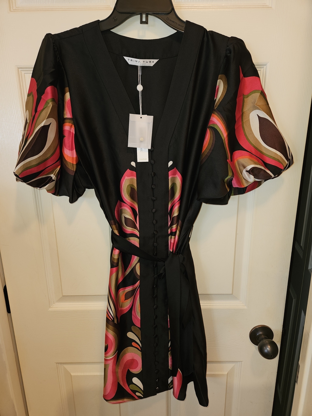 Trina Turk Black Floral-Print Silk Wrap Dress